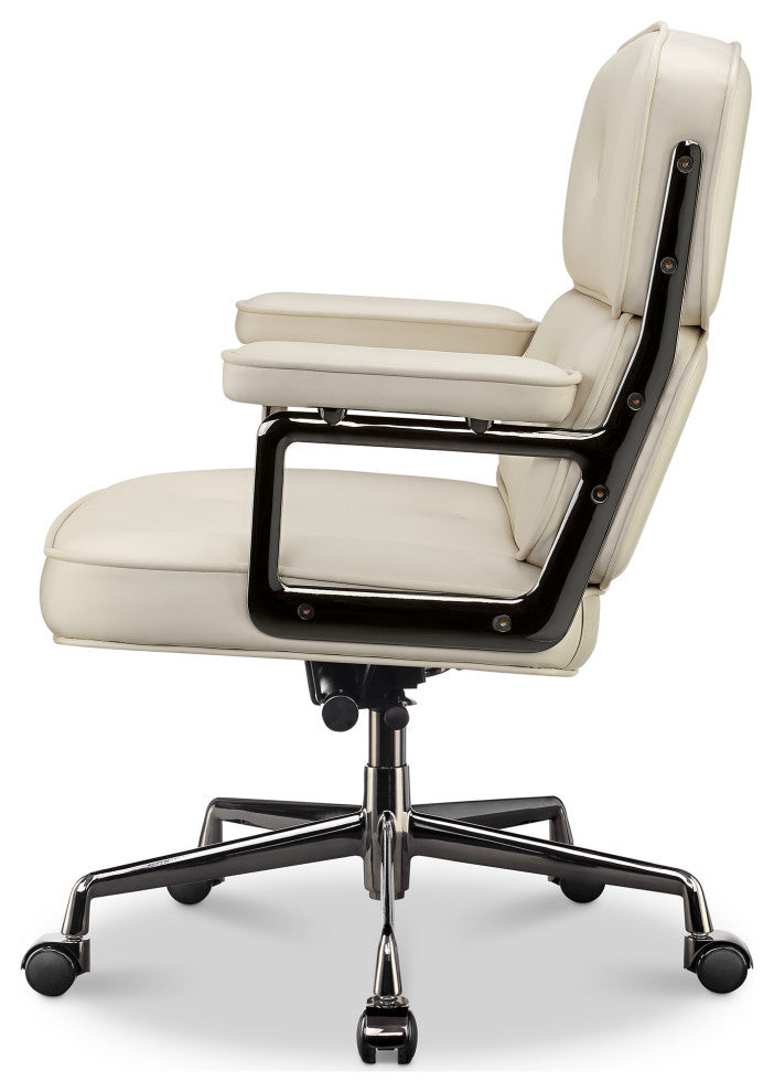 Lobby Mid Back Computer Office Desk Chair, Black Chrome&white