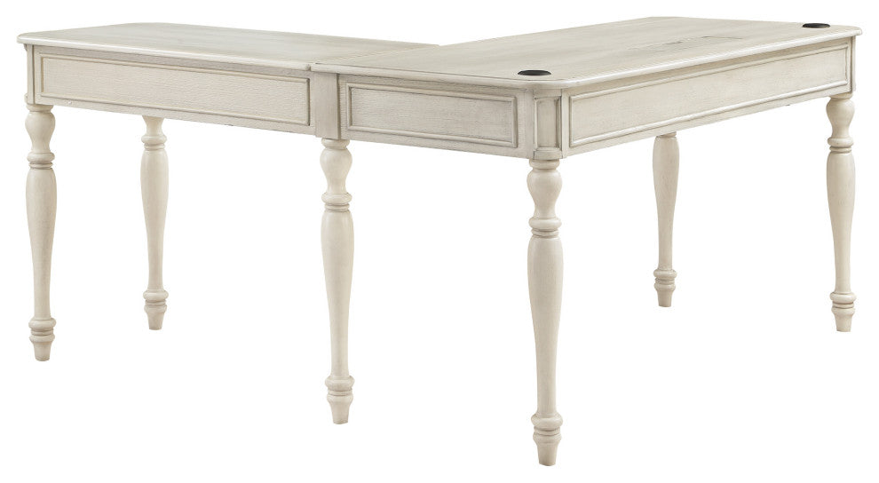 Country Meadows L-Shape Desk With Power, Antique White