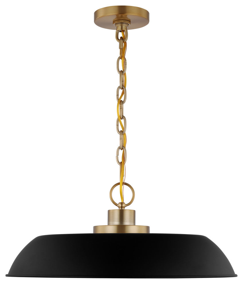 Colony 1-Light Medium Pendant, Matte Black With Burnished Brass