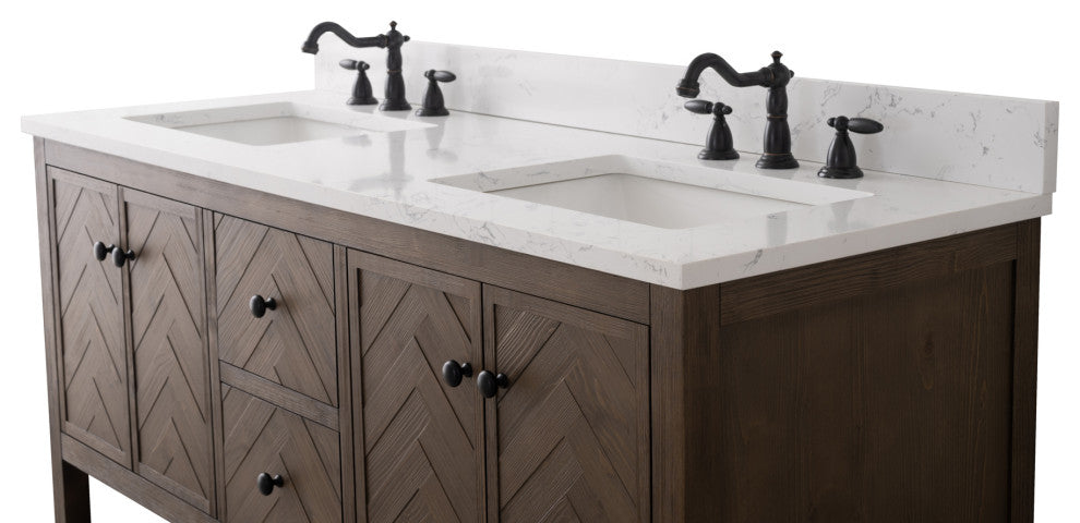 Landon Modern Herringbone Bathroom Vanity, 60", White Top