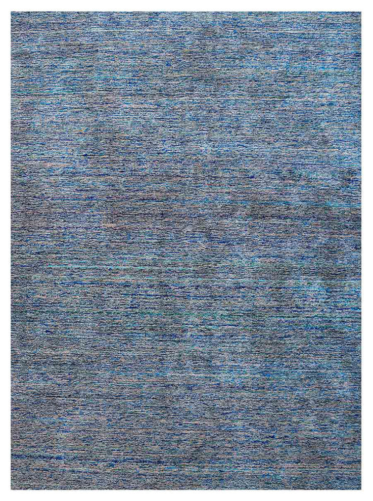HAND KNOTTED LOOM SILK ECO-FRIENDLY AREA RUGS-Blue White Color,Solid Design, [Rectangle] 3'x5'