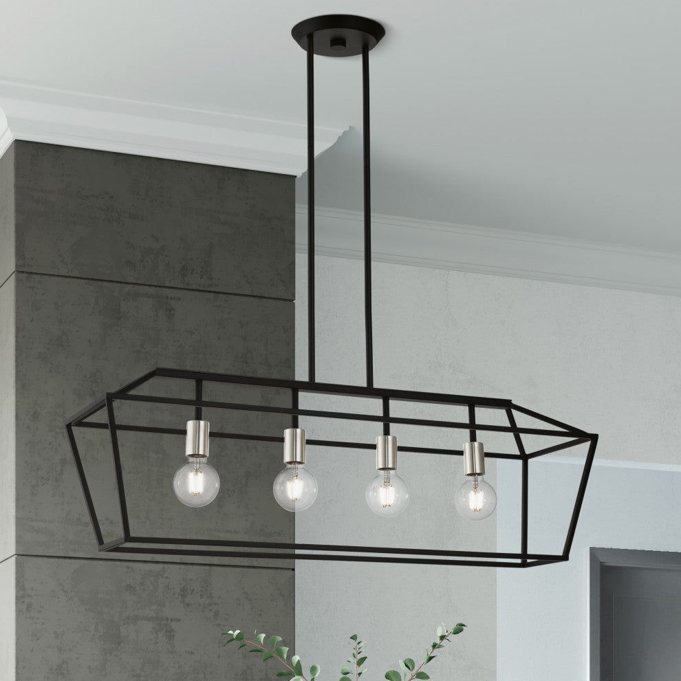 Devone 4 Light Black With Brushed Nickel Accents Linear Chandelier