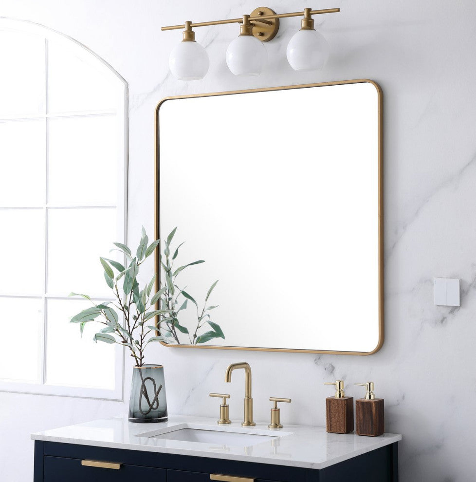 Ellis Soft Corner Metal Rectangular Mirror, Brass, 36"x36"