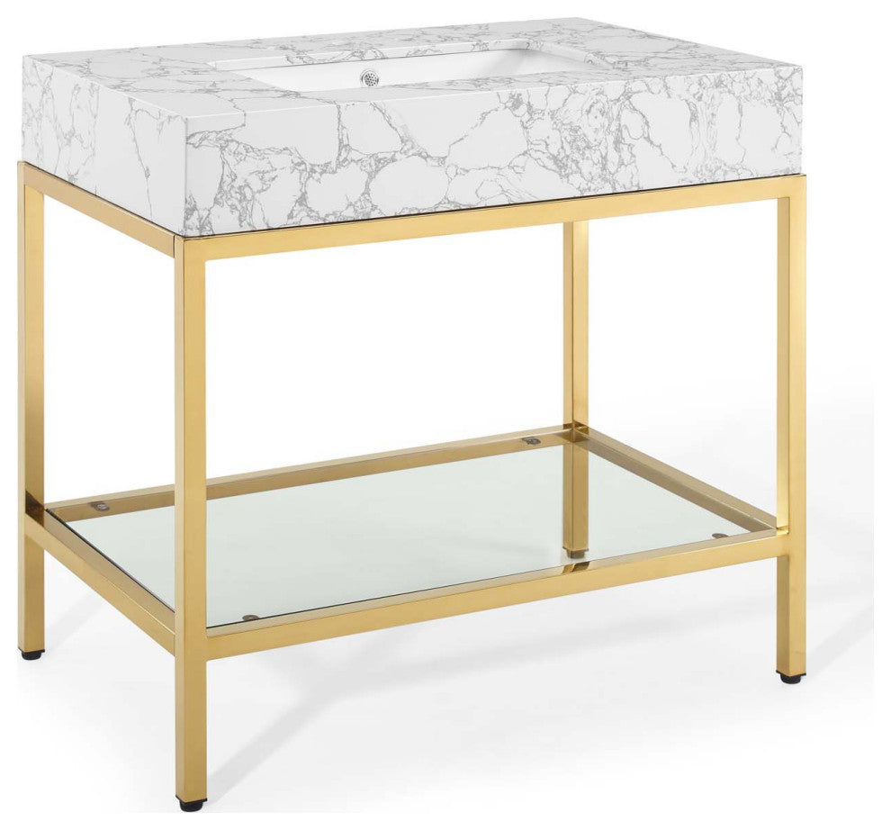 Kingsley 36" Gold Stainless Steel Bathroom Vanity - Gold White