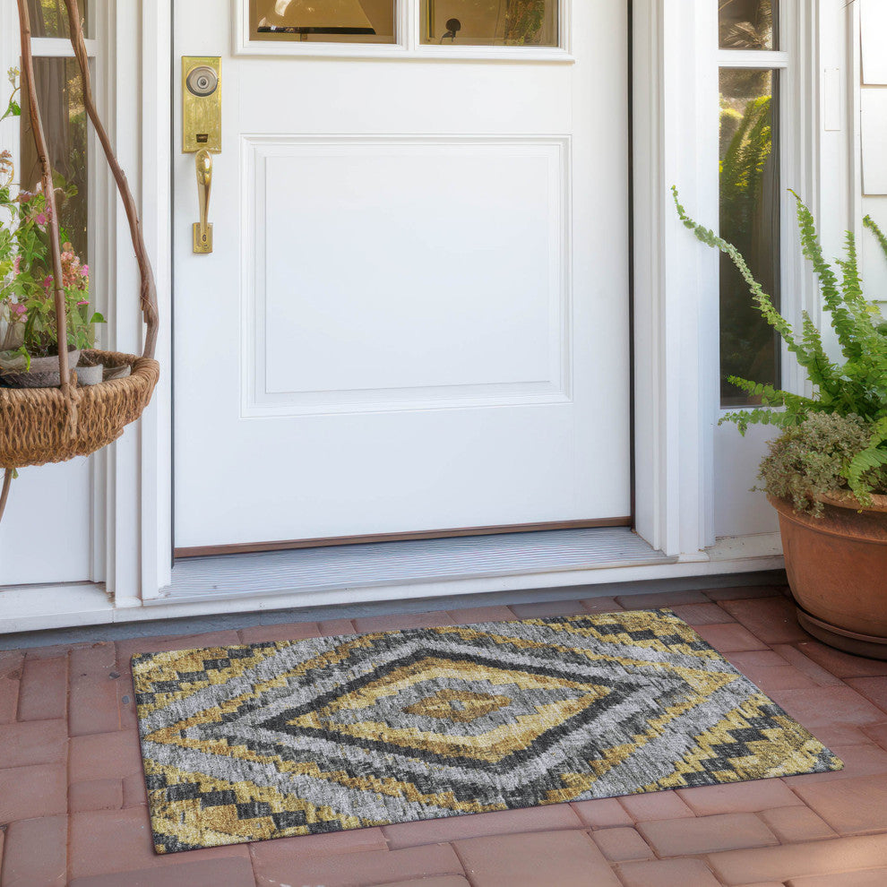 Machine Washable Indoor/Outdoor Chantille ACN1890 Gold 1'8" x 2'6" Rug