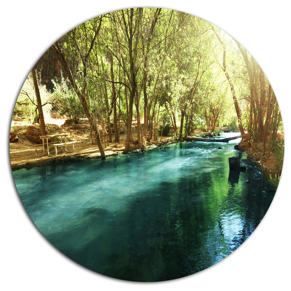 Beautiful Small River In Forest, Landscape Disc Metal Wall Art, 36"