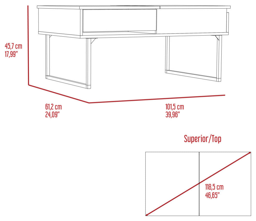Hamilton Liftable Top Coffee Table with Drawer, Dark Walnut