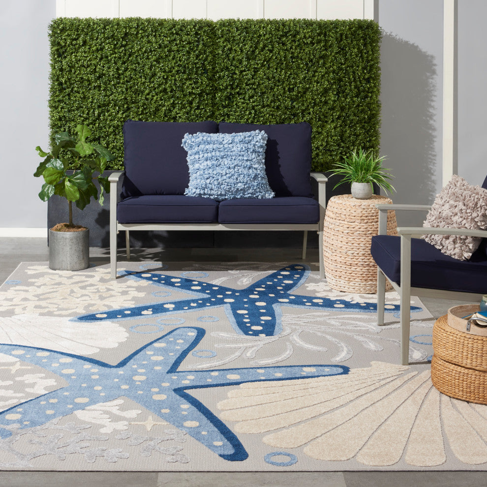 Nourison Aloha 12' x 15' Blue/Grey Coastal, Nautical & Beach Area Rug