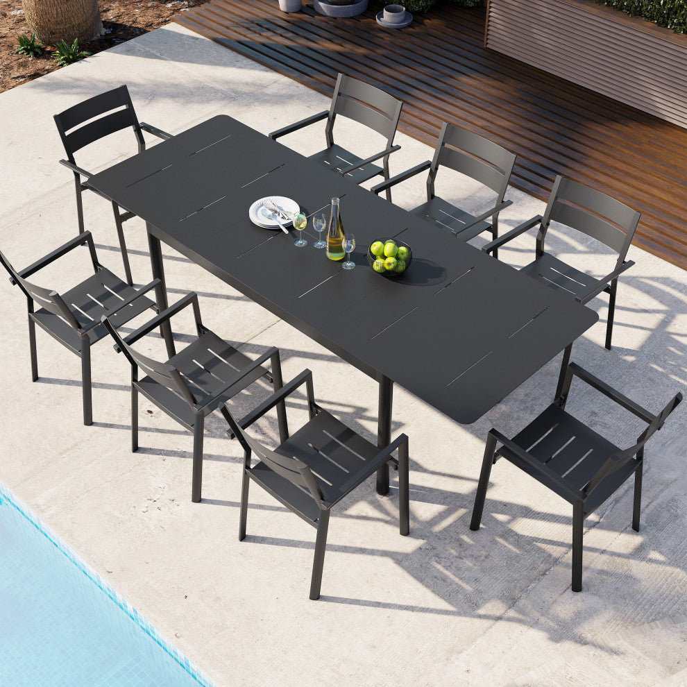 6-8 Person Rectangle Expandable Aluminum Outdoor Patio Dining Table, Black