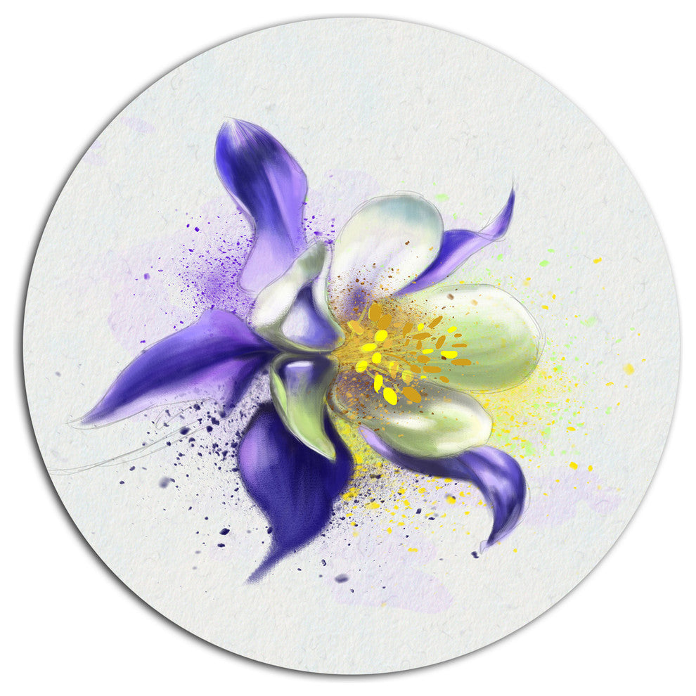 Purple Flower With White Petals, Floral Large Disc Metal Wall Art, 23"