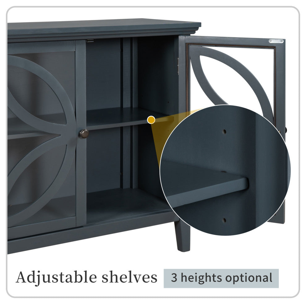 Wood Double Transparent Door Accent Cabinet with Adjustable Shelf, Navy Blue, 32