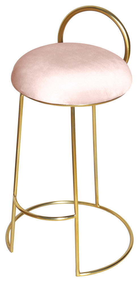 Ring Velvet Upholstered Counter Height Stool with Durable Iron Frame, Pink, Gold Finish