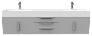 CastelloUSA Amazon 72" Wall Mounted Vanity Set, Gray, White Top, Brushed Nickel