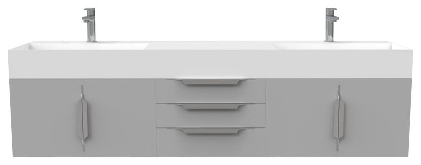 CastelloUSA Amazon 72" Wall Mounted Vanity Set, Gray, White Top, Brushed Nickel