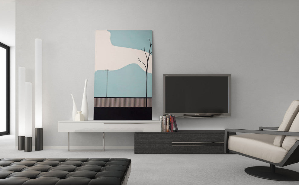 Gramercy Media Console, Glossy White and Gray Oak