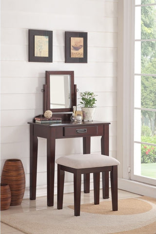 Wooden Vanity Set With Rotating Mirror and Stool, Espresso Brown