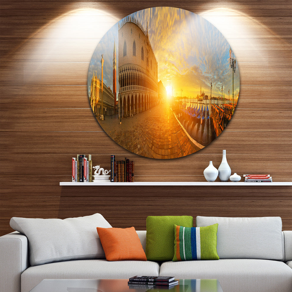 Bright Sunrise In Italy Panorama, Cityscape Round Wall Art, 23"