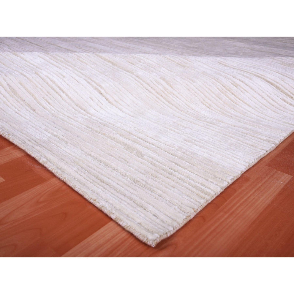 Ivory, Gabbeh Design, Silk with Textured Wool Hand Knotted Rug, 9'1" x 12'0"