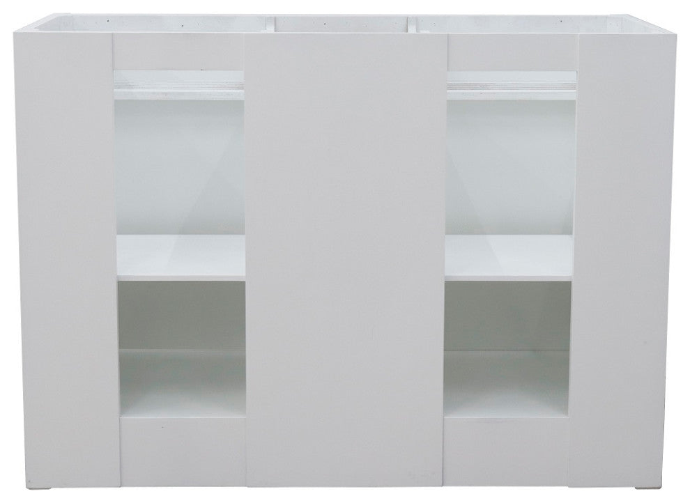 48" Double Sink Vanity, White Finish With Black Galaxy Granite And Oval Sink