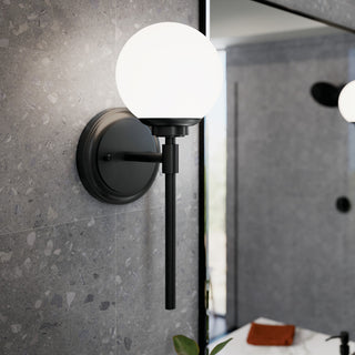 Benno 13.75" 1 Light Wall Sconce With Opal Glass, Black