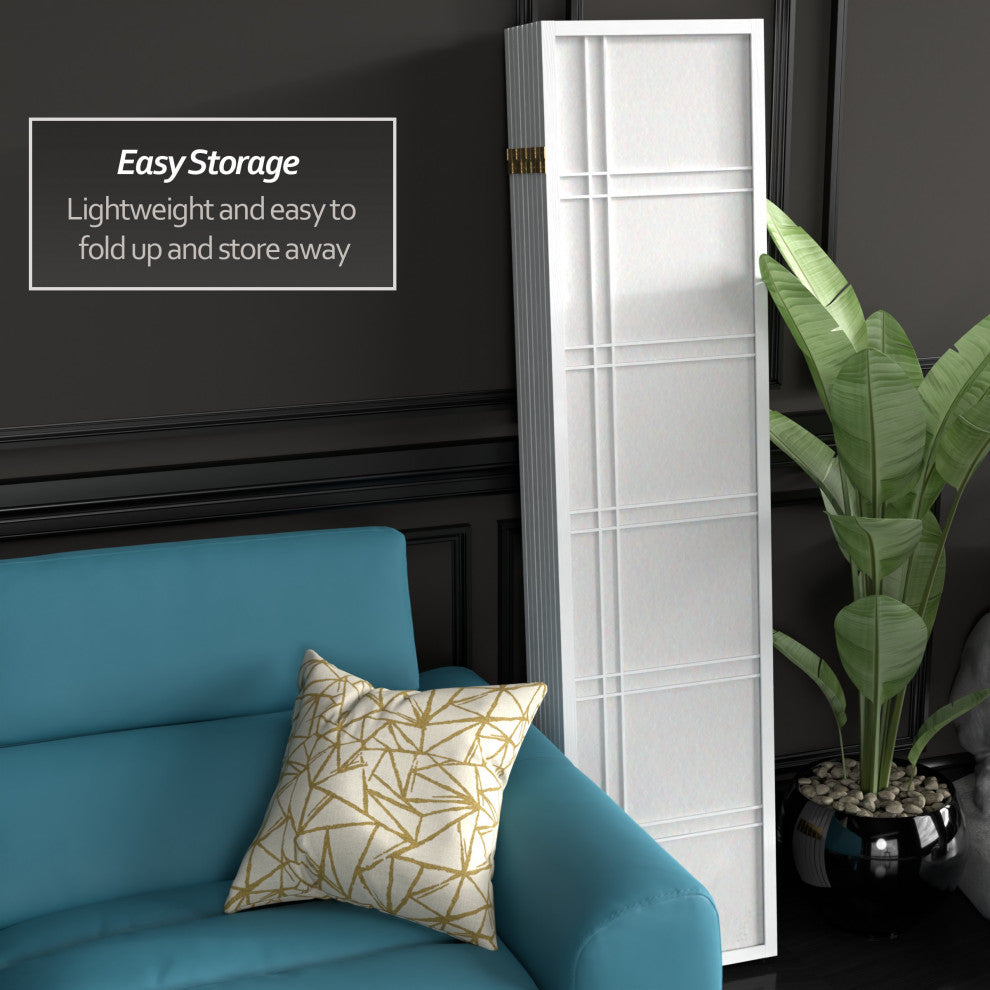 6' Tall Double Cross Shoji Screen, White, 8 Panels