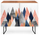 Deny Designs Pink and Navy Peaks Credenza, Walnut, Black Steel legs