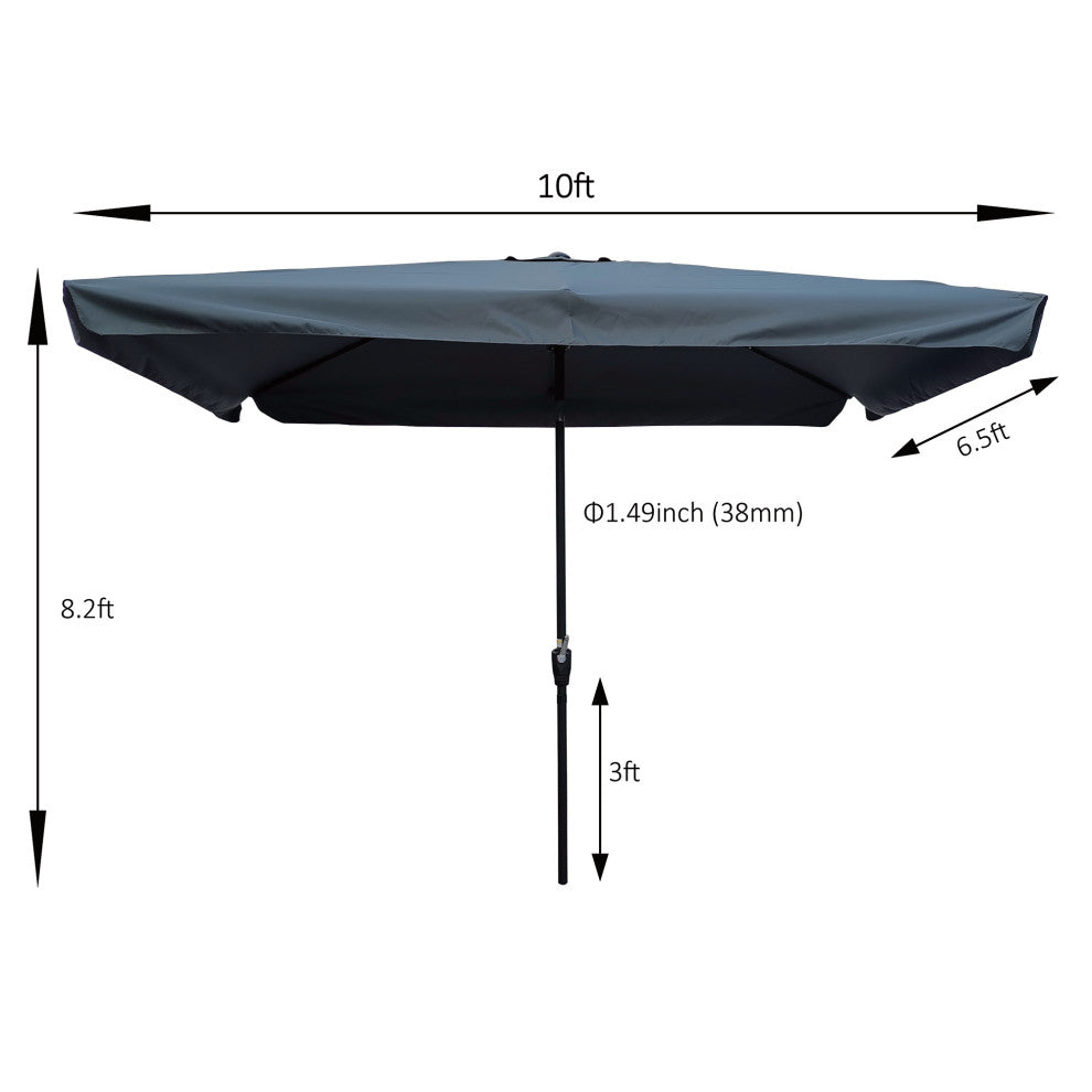 10x7' Outdoor Patio Market Umbrella With Push Button Tilt and Crank, Dark Gray