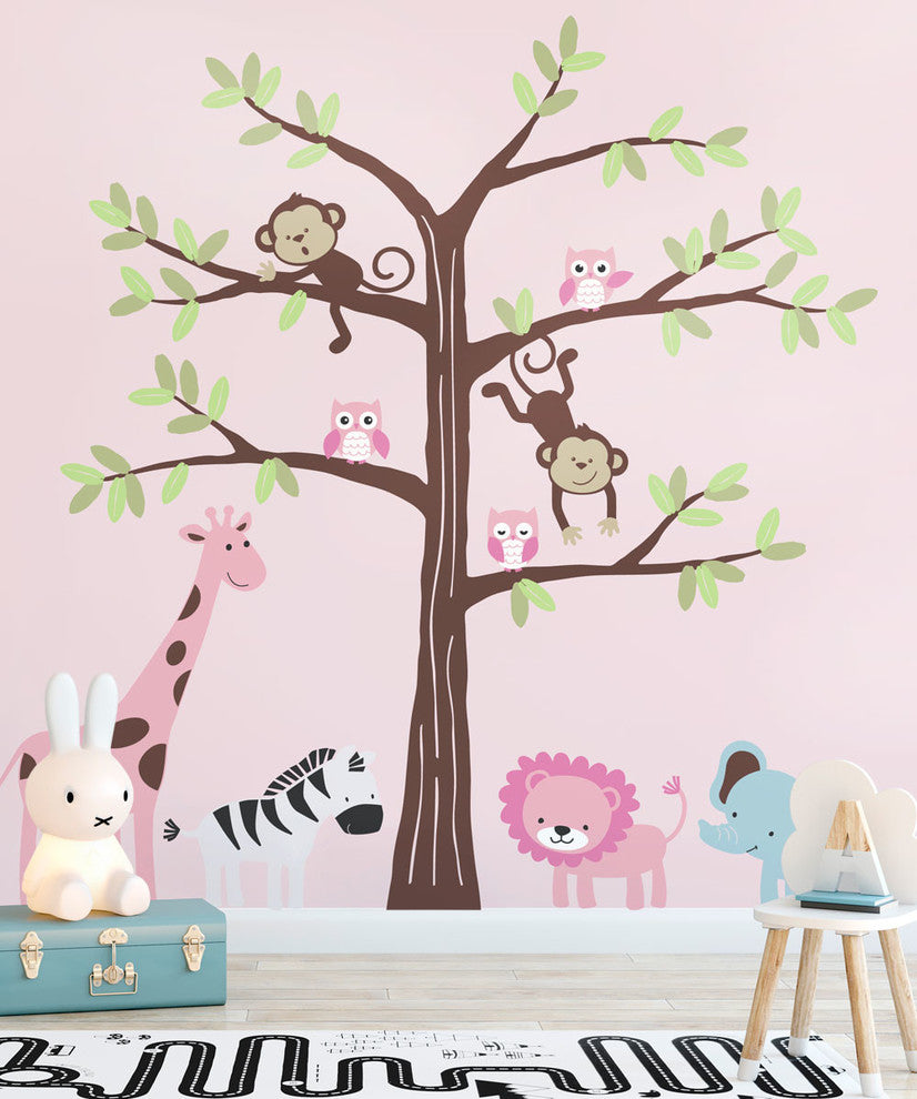 Safari Tree with Cute Animals Wall Decal, Scheme C