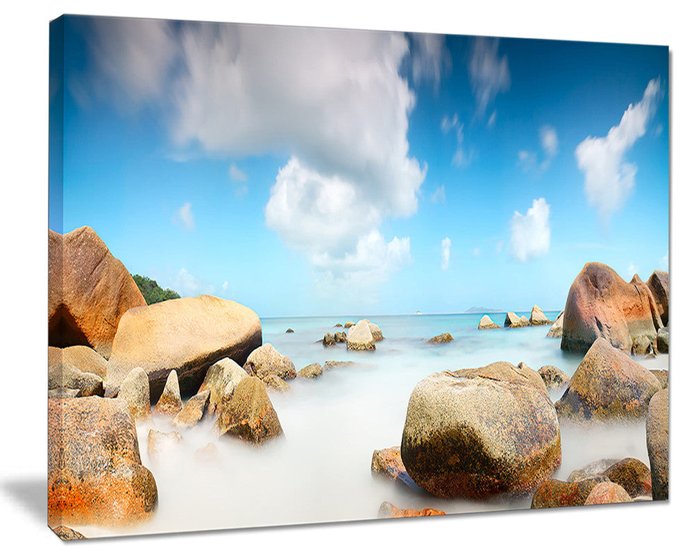 "Rocky Blue Seashore Panorama" Wall Art Landscape, 40"x30"