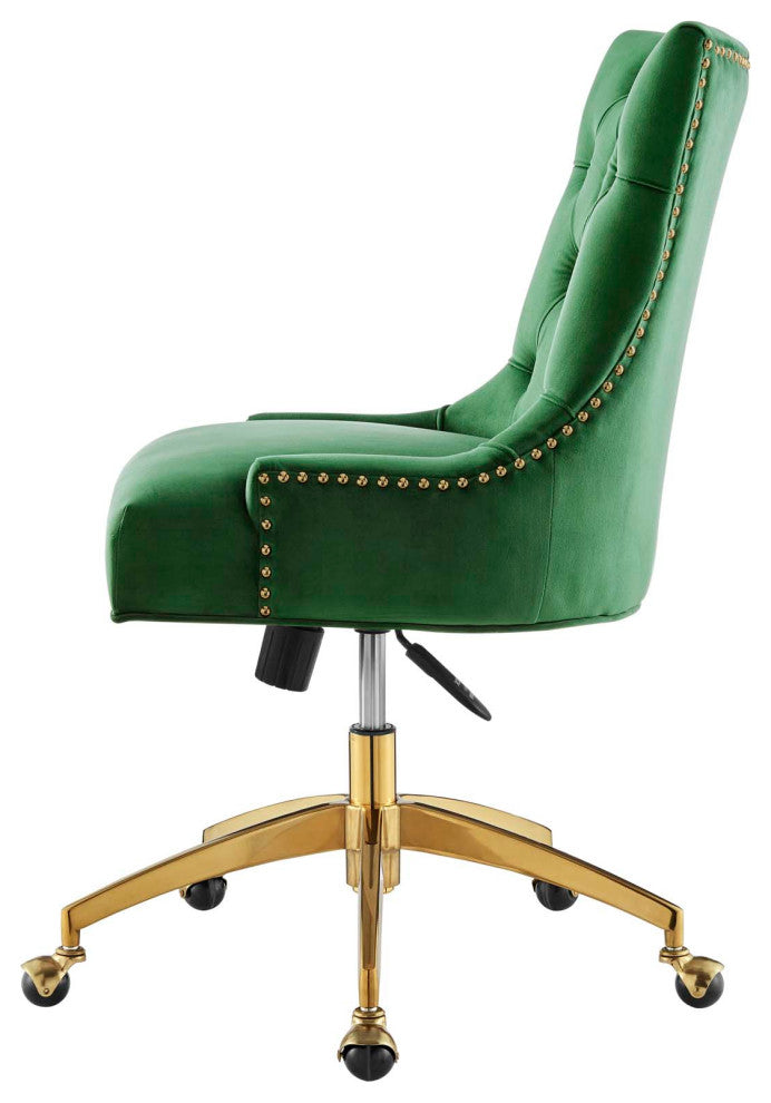 Computer Work Desk Tufted Chair, Velvet, Gold Green, Home Business Office