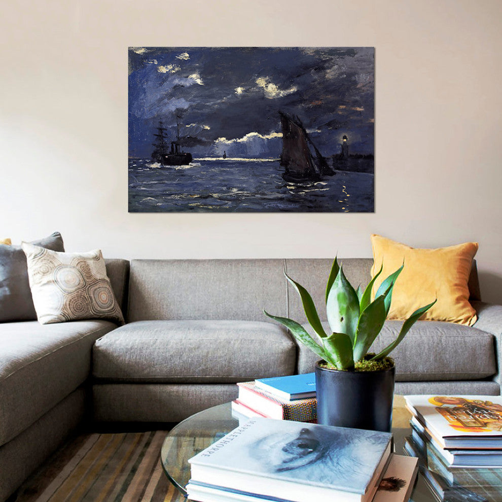 "A Seascape, Shipping by Moonlight" by Claude Monet, Canvas Print, 18"x12"