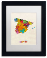 'Spain Watercolor Map' Matted Framed Canvas Art by Michael Tompsett