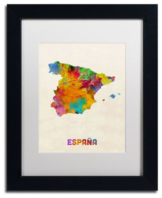 'Spain Watercolor Map' Matted Framed Canvas Art by Michael Tompsett