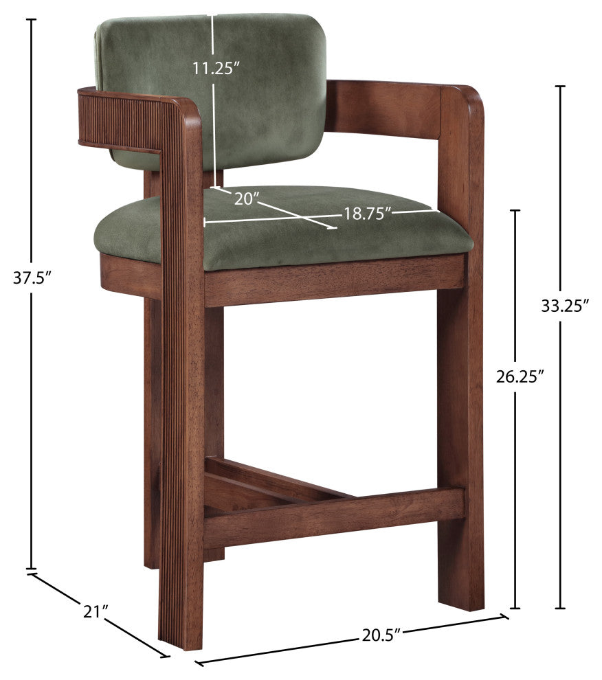 Sacha Upholstered Bar and Counter Stool, Green, Velvet, Brown