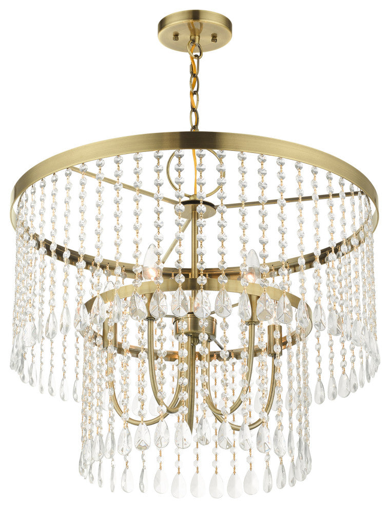 Antique Brass Transitional, Dazzling, Modern Classic, Pendant Chandelier