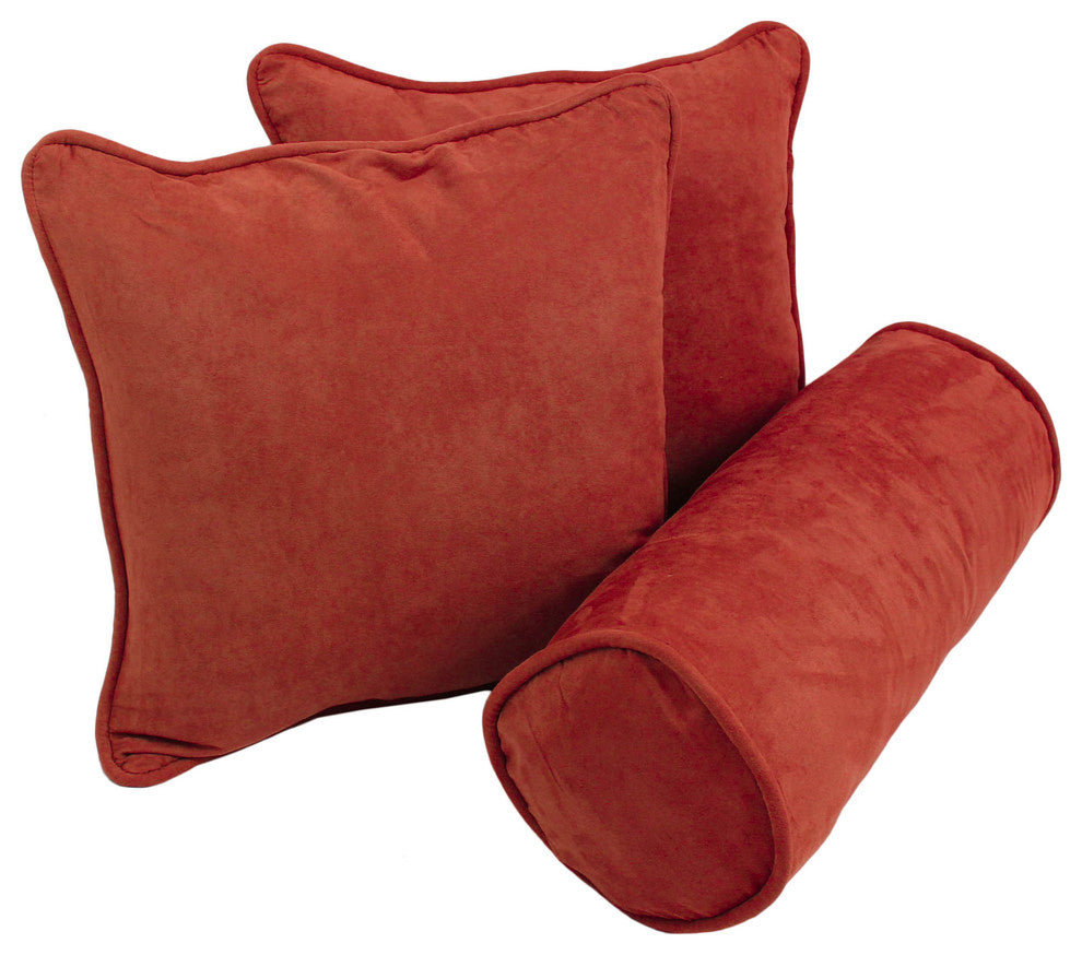 Solid Microsuede Throw Pillows With Inserts, 3-Piece Set, Cardinal Red