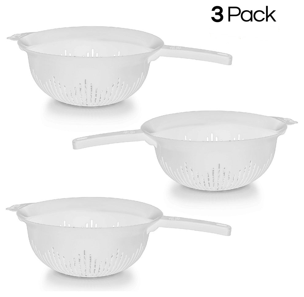 YBM Home 9.75 In. Deep Plastic Strainer Colander Use for Pasta, 3 Pack, White