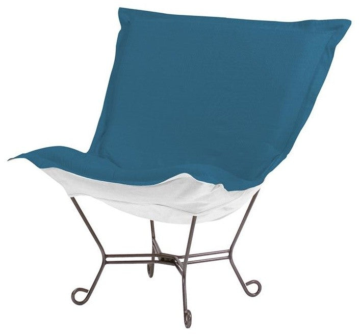 Scroll Puff Chair with Cover, Titanium Frame, Seascape Turquoise