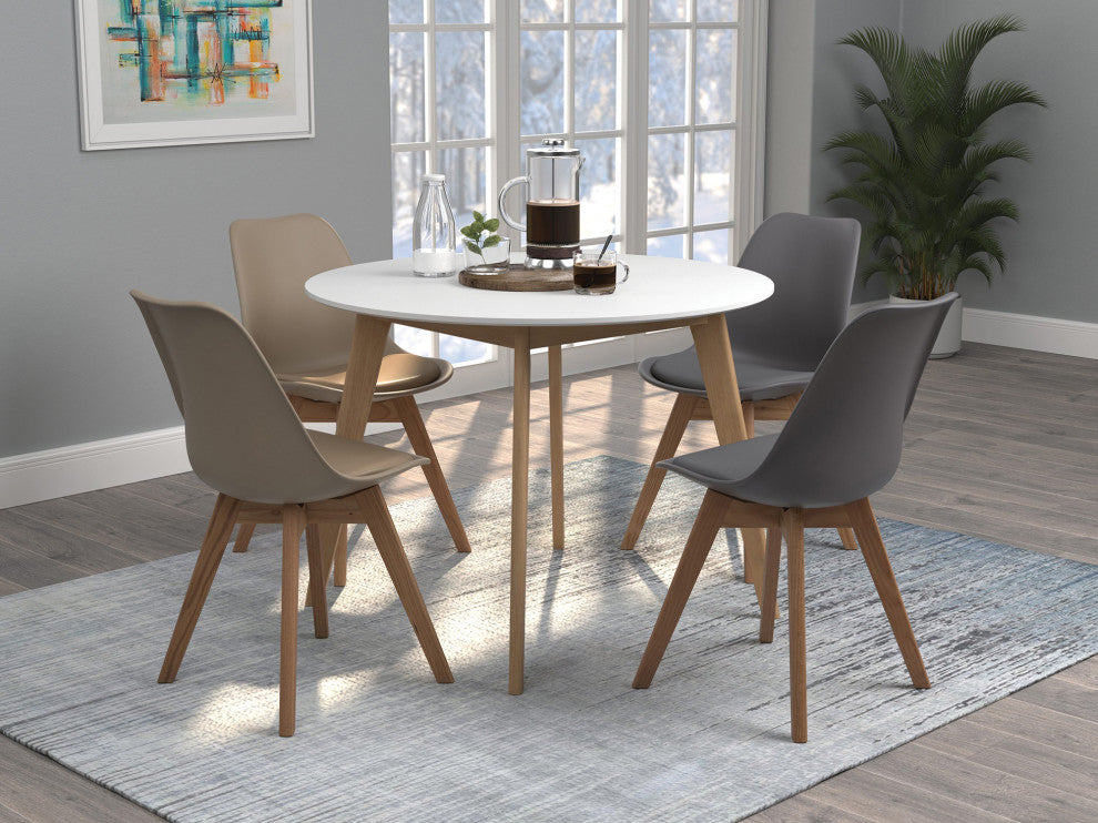 Two-tone Round Dining Table, White and Natural