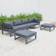 LeisureMod Chelsea 6-Piece Patio Ottoman Sectional Black Aluminum, Black