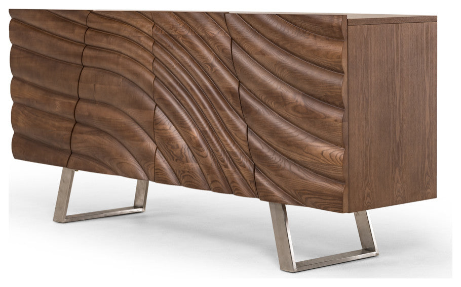 HomeRoots 34" Walnut Wood Veneer and Steel Buffet