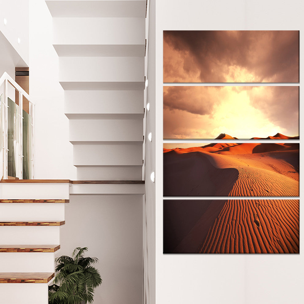 Brown Desert Dunes At Sunrise, African Landscape Canvas Print, 28"x48", 4 Panels