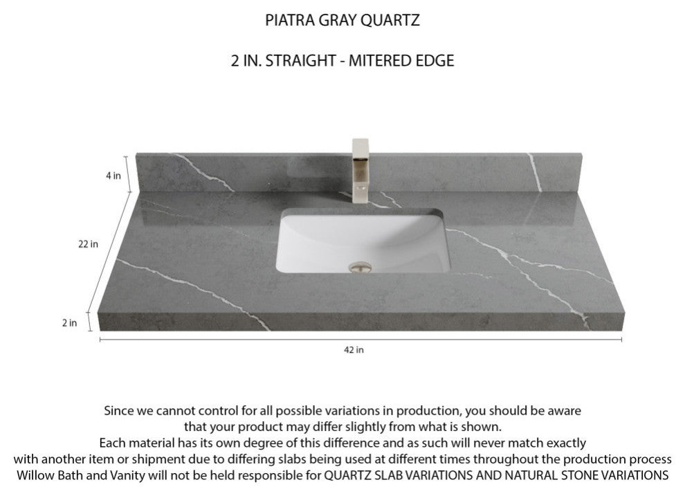 Malibu 42 Single Sink Bath Vanity in White  2" Piatra Gray