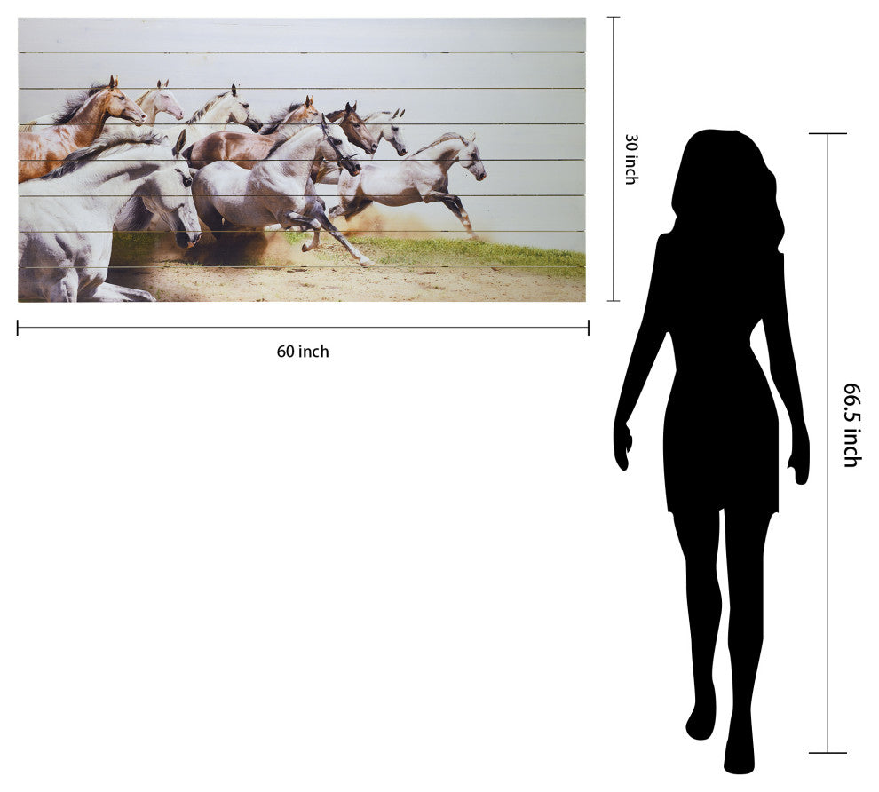 "Charge" Horse Wall Art Printed on Solid Fir Wood Planks