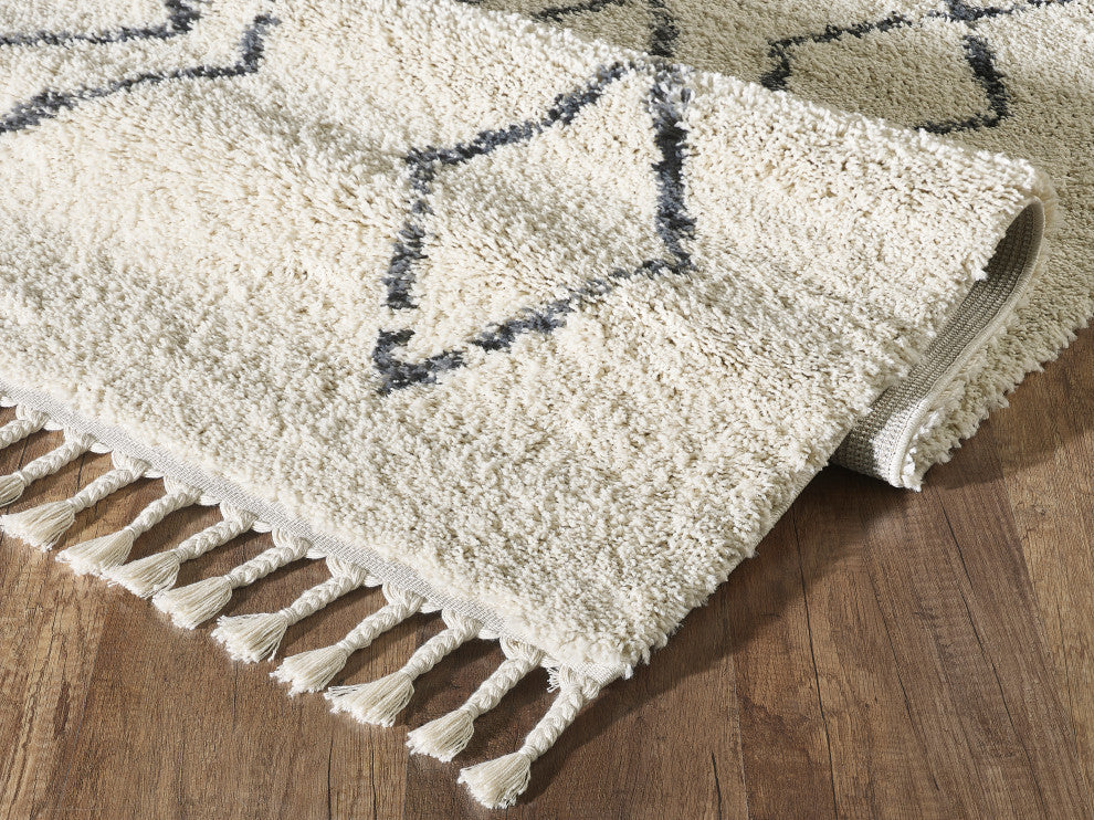 Abani Willow WIL130A Moroccan Diamond Print Ivory and Grey Area Rug