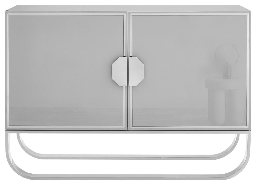 Nicole Miller Jacelynn Sideboard, Grey/Chrome, 2-Door