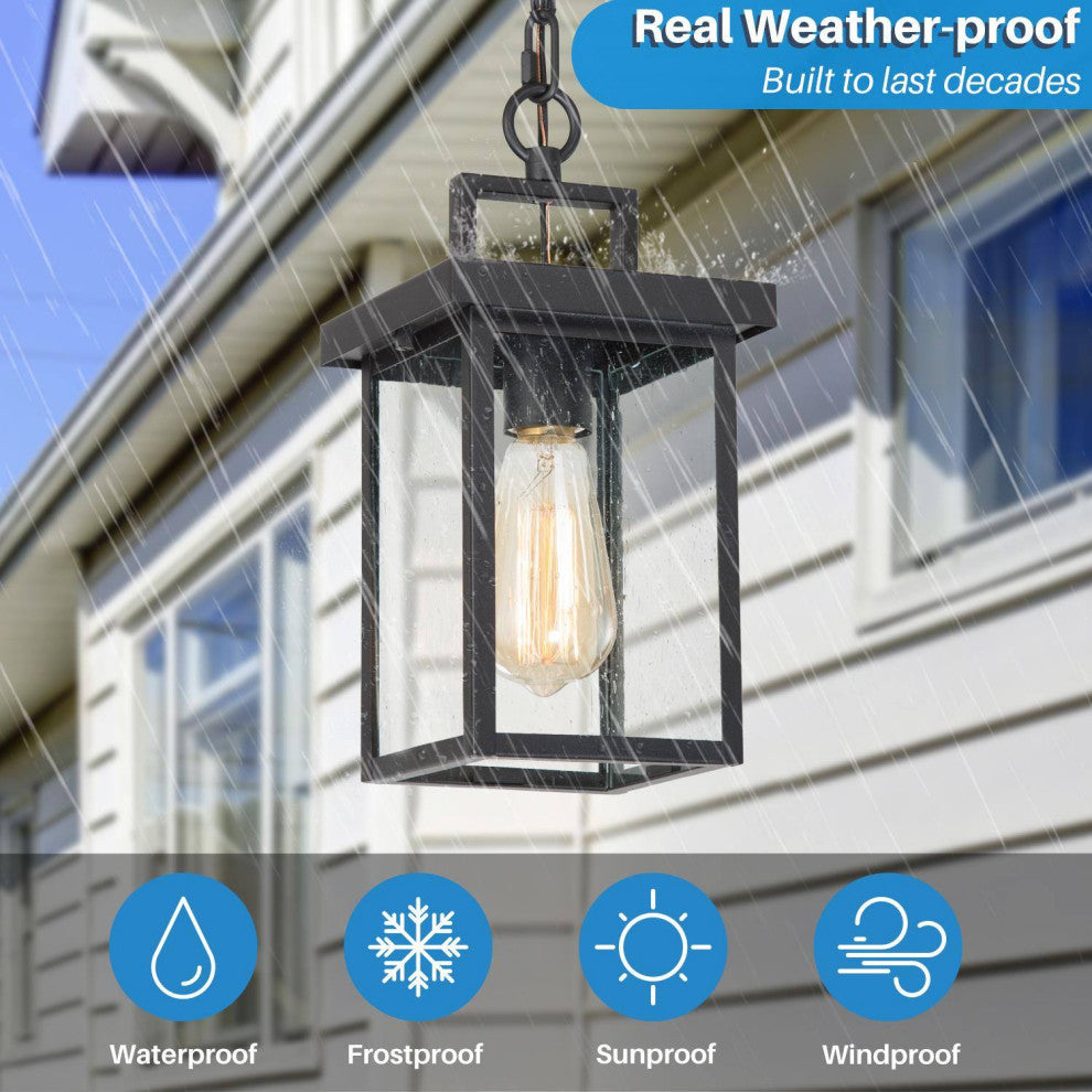 LNC 1-Light Industrial Outdoor Wall Lantern with Seeded Glass Panels, Single Pendant