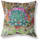 16" Green Orange Flower Bloom Suede Throw Pillow
