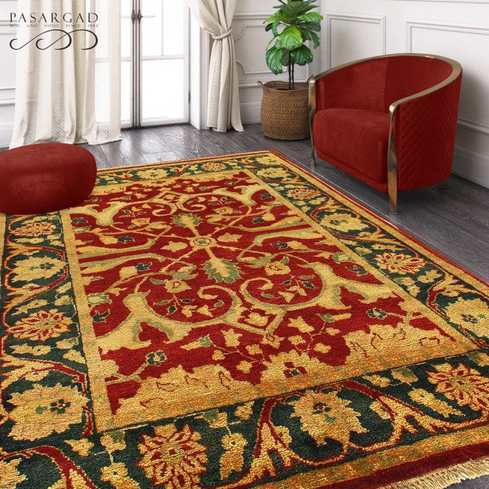 Red Color Fine Hand Knotted Agra 4'x5'8''