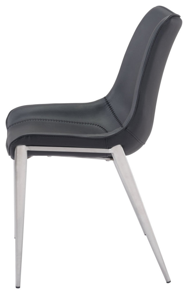 Dining Chair, Set of 2, Faux Vinyl Leather, Steel, Black, Silver, Cafe Bistro